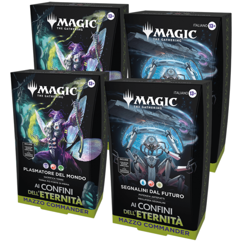 Ai Confini dell'Eternità - Bundle Commander (ITA) Collector Booster Sample Pack da 2 carte in ciascun mazzo Una carta guida e un portamazzo in ogni Commander