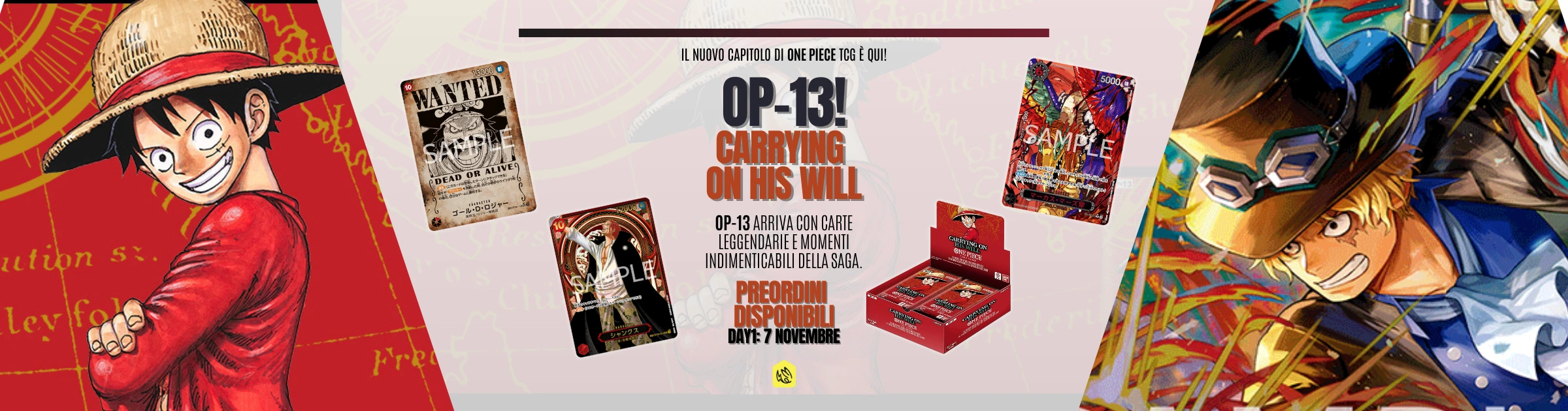 Slider per il prerelease di One Piece op13 carrying on his will su pikapika