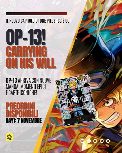 Slider mobile per il prerelease di One Piece op13 carrying on his will su pikapika